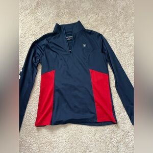 Ariat Dark Blue and Red Half-Zip English Riding Long-Sleeve Shirt